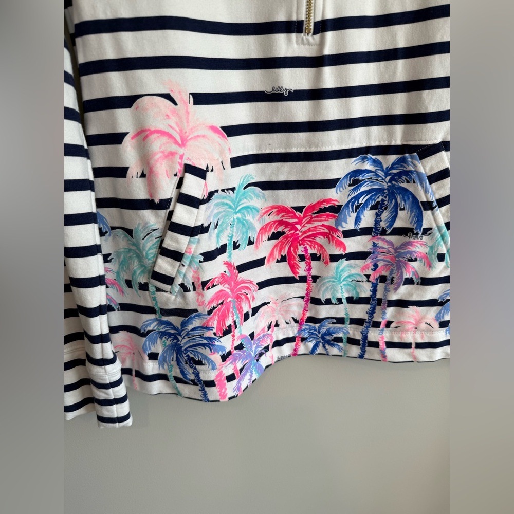 Lilly Pulitzer UPF 50+ Skipper Popover Resort White Desert Palm Stripe - Picture 7 of 13